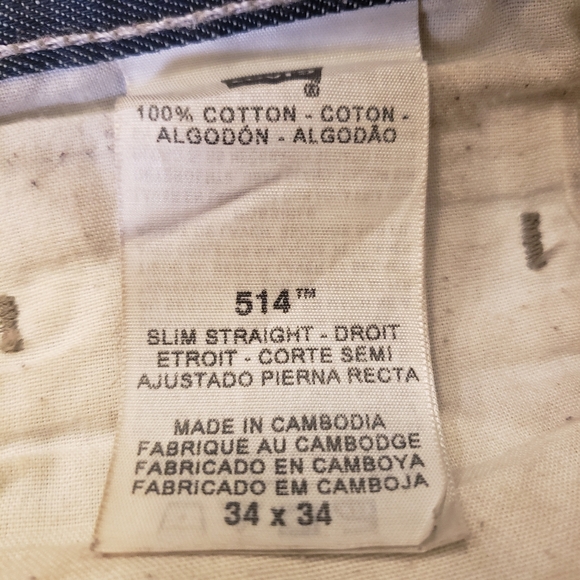 Levis 514 Jeans Mens 34x34 Denim Zipper Pockets Red Tag Slim Straight Dark Wash - Picture 7 of 9